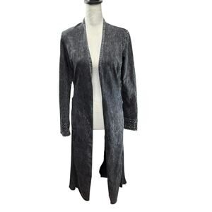 Testimony Los Angeles Long French Terry Duster Knit Jacket Acid Washed Size XS